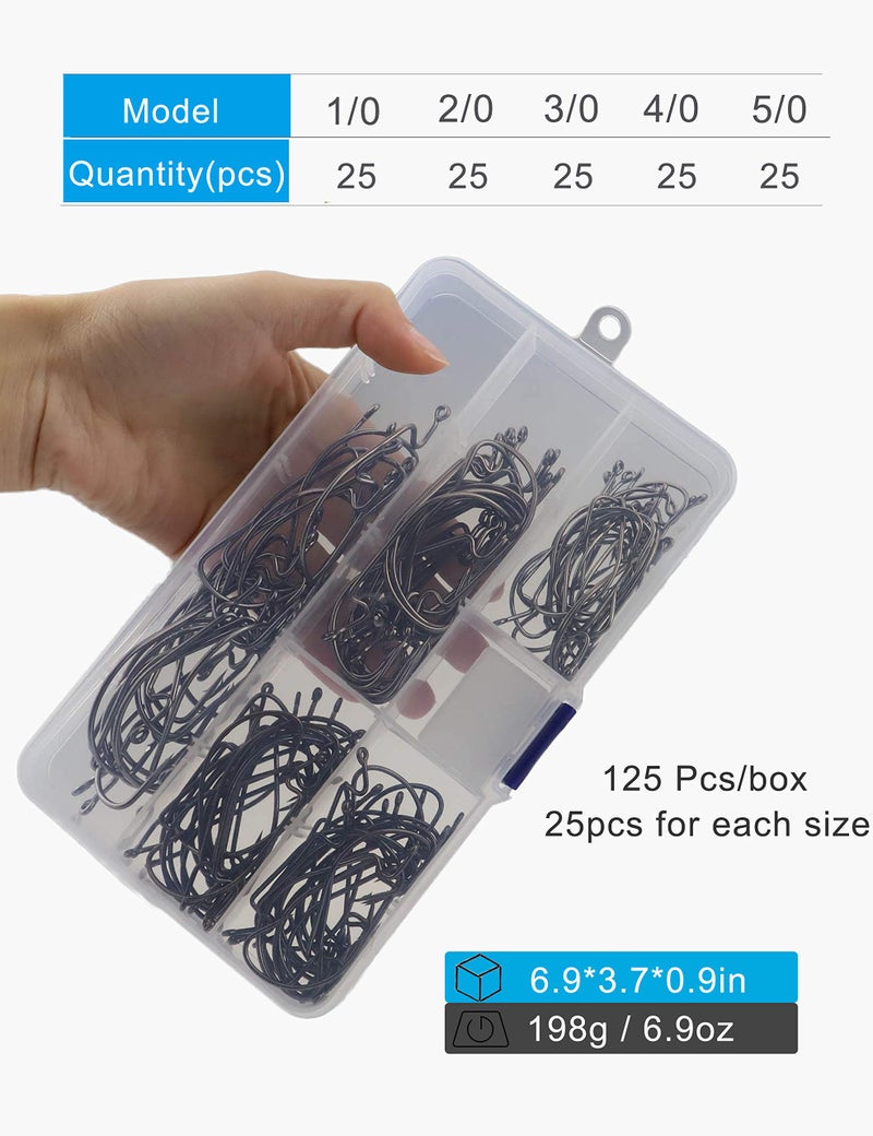 Facikono Bass Worm Hooks Offset Fishing Hooks 125pcs Wide Gap Bass Hook for Plastic Worms Bait Jig Fish Hooks - Image 3